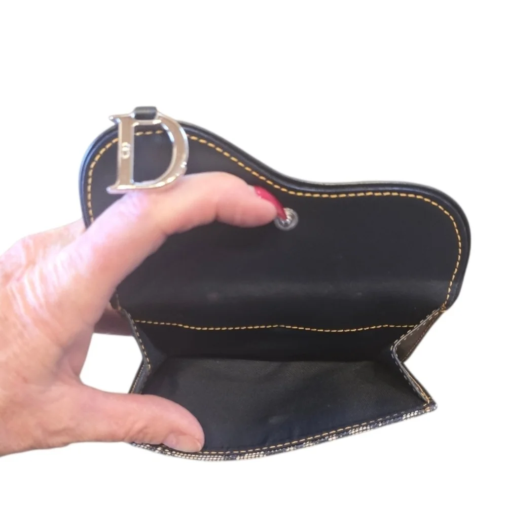 Christian Dior Saddle Lotus Navy Jacquard Canvas Bifold Snap Wallet